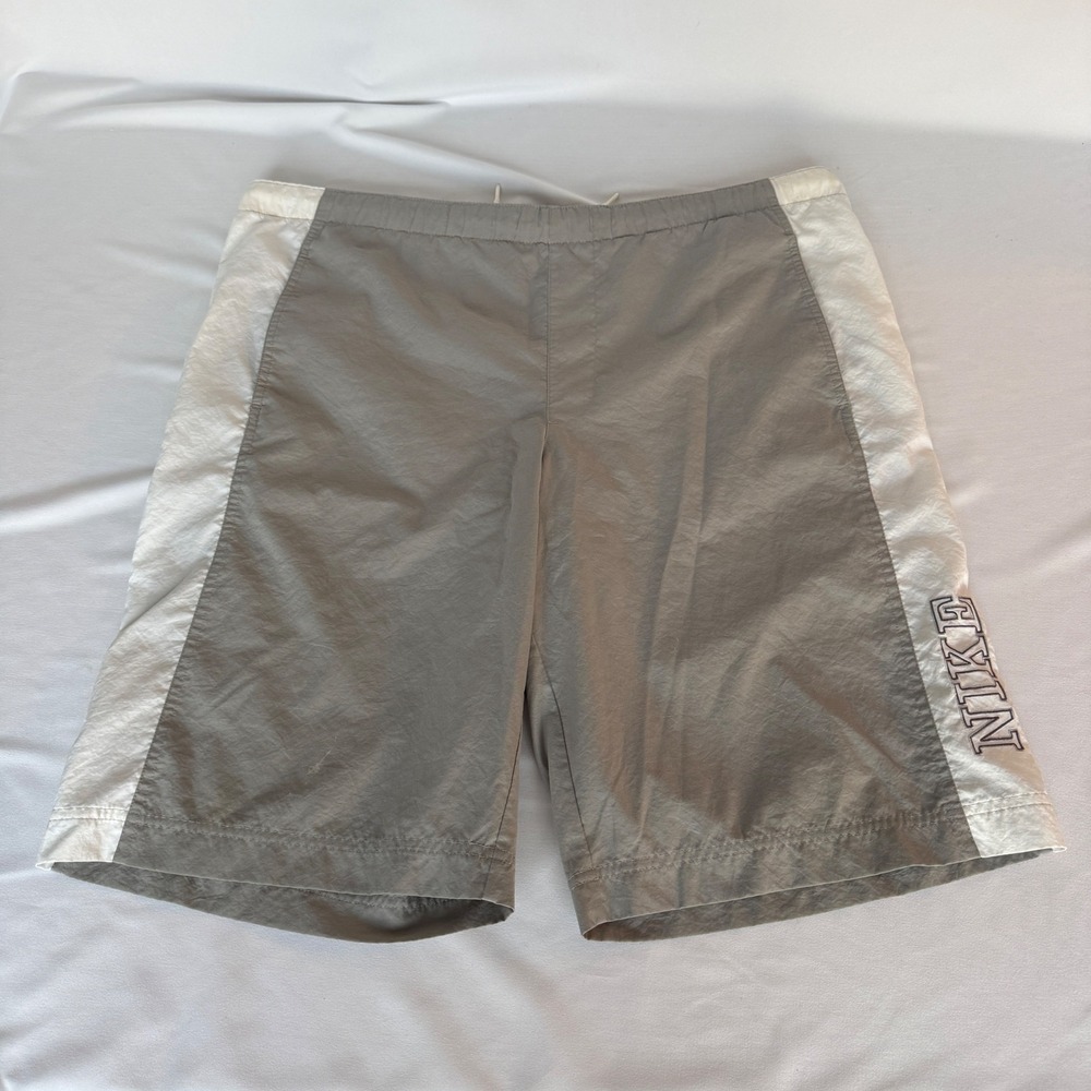 Nike Vintage Mens Board Shorts Grey White Colorblock Embroidered Logo Large